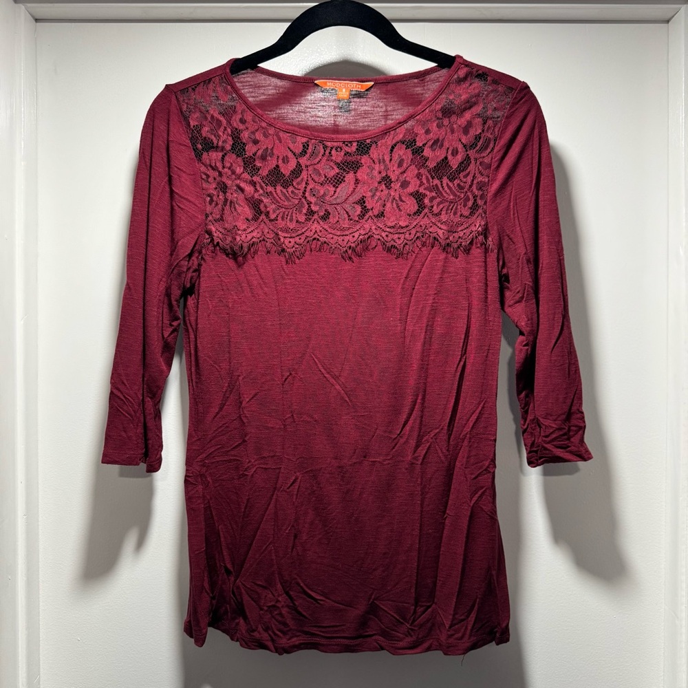 Modcloth Burgundy Lace Detail Blouse